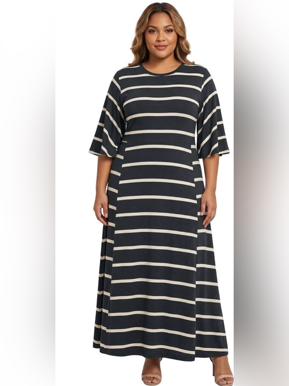 Who What Wear Black & Cream Striped A-Line Maxi Swim Coverup